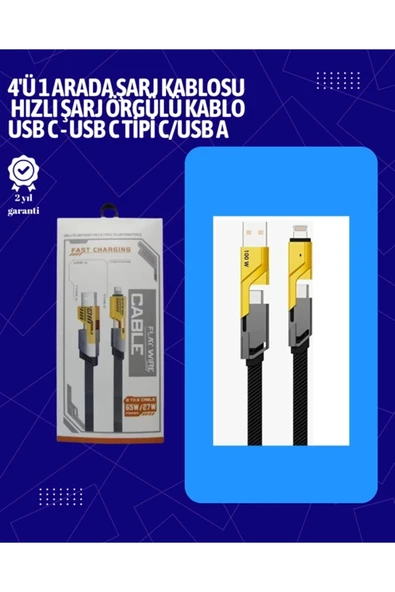 USB-C ve Lightning Uyumlu 4'ü 1 Arada Kablo  65W Hızlı Şarj, Örgülü Dayanıklı Yapı ürün görseli 1