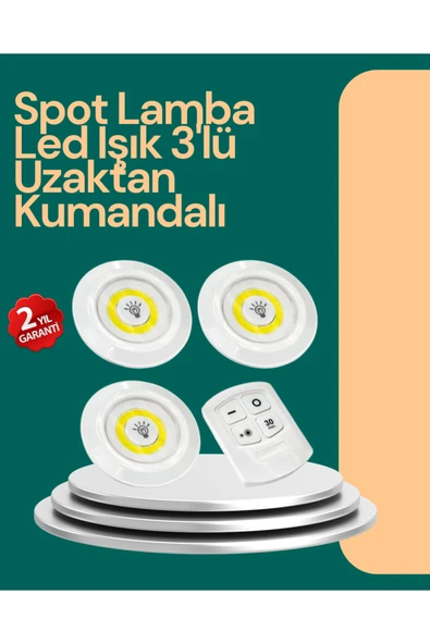 Uzaktan Kumanda İle Kontrol Edilebilen Yapışkanlı 3 Lü Kablosuz Led Spot Lamba ürün görseli 1