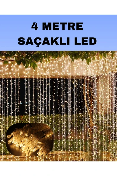 4 Metre Icicle Şelale Led Perde Işık Sarı Aydınlatma ürün görseli 1