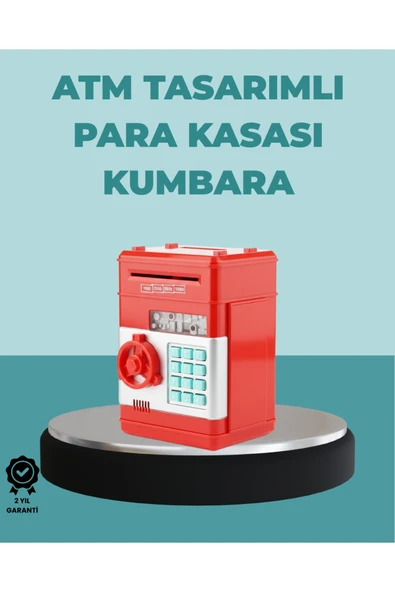 Şifreli Kırmızı ATM Tasarımlı Çelik Kasa Görünümlü Kumbara ürün görseli 1