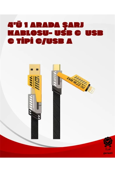 Dönüştürülebilir 4 Başlıklı Hızlı Şarj Kablosu – 1.2m, 65W, Dayanıklı ve Esnek Tasarım ürün görseli 1