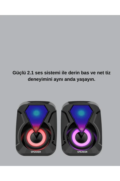 RGB LED Işıklı 2.1 USB Oyun Hoparlörü Derin Bas ve Net Ses ürün görseli 1
