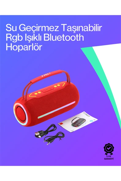 360 RGB LED'li Taşınabilir Bluetooth Hoparlör – Kırmızı, USB/TF Destekli ürün görseli 1