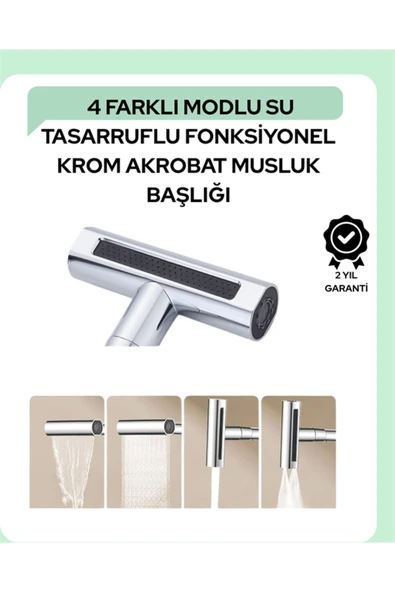 Çok Fonksiyonlu Musluk Başlığı | 4 Su Modu | Geniş Uyumlu Adaptör Seti | Mutfak ve Banyo Uyumlu ürün görseli 1