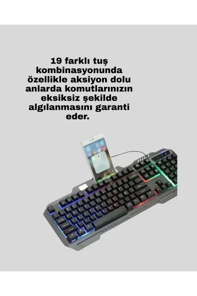 Mekanik Oyuncu Seti  LED Işıklandırma ve Ergonomik Mouse - Resim 2