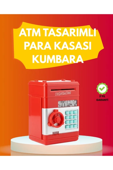 ATM Görünümlü Kırmızı Elektronik Şifreli Kumbara ürün görseli 1