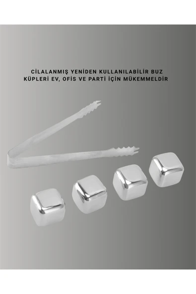 Paslanmaz Çelikten Üretilmiş Metal Buz Küpü Seti ve Buz Klipsi ürün görseli 1