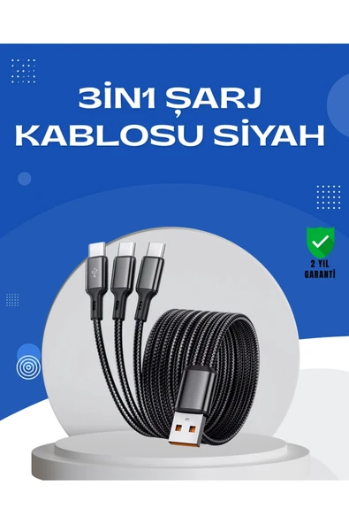 Evrensel 3 Başlıklı Şarj Kablosu – iPhone Huawei Samsung İçin ürün görseli 1