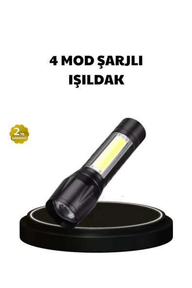 4 Mod Şarjlı Işıldak | Ultra Güçlü Cree LED | Su Geçirmez Alüminyum Gövde ürün görseli 1