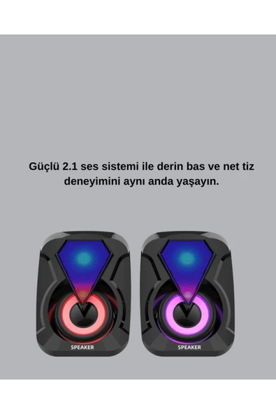 2.1 USB Bağlantılı Oyun Hoparlörü Renkli LED Işıklı ürün görseli 1