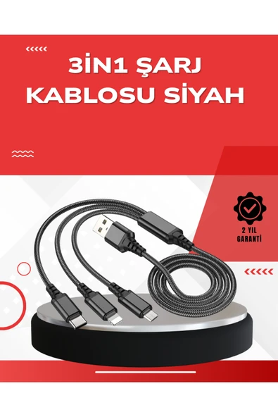 Dayanıklı Metal Başlıklı 3’ü 1 Arada Şarj Kablosu – Tüm Cihazlarla Uyumlu ürün görseli 1