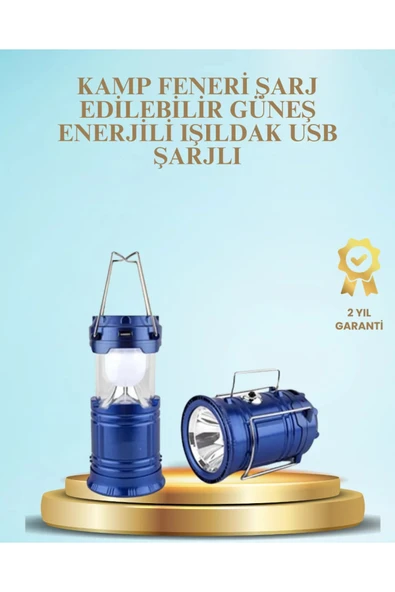 Güneş Enerjili Kızaklı Şarjlı Büyük Boy Kamp Feneri  USB Çıkışlı, Katlanabilir, Çok Fonksiyonlu ürün görseli 1