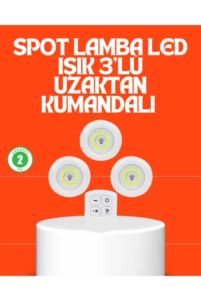 Kablosuz 3 Lü Spot Led Lamba Seti Uzaktan Kumandalı Enerji Tasarruflu Aydınlatma ürün görseli 1