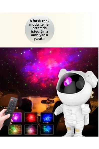 Bluetooth ve Dahili Ses Özellikli Astronot Projeksiyon Lambası - Resim 2