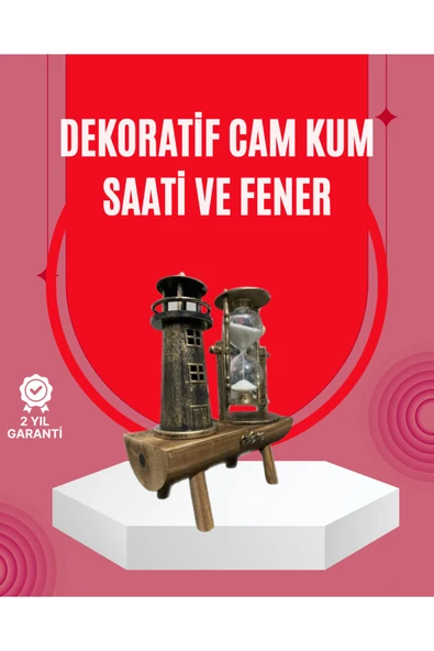 Ahşap Gövdeli Deniz Feneri Formlu Kum Saati – 15x20 cm Masa Dekoru ürün görseli 1