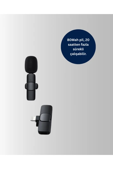 Çift Mikrofonlu Kablosuz Kayıt Seti iPhone Uyumlu Mini Mikrofon - Resim 3