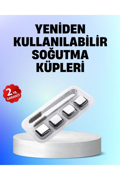 Yeniden Kullanılabilir 304 Çelik Metal Buz Küpleri 4'lü Set ürün görseli 1