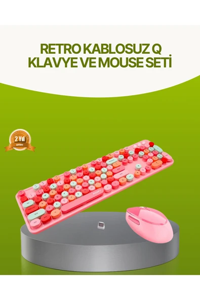 Bluetooth Retro Kablosuz Klavye ve Mouse Seti – 3 Cihaz Bağlantılı, Sessiz Tuş, Uzun Pil Ömrü ürün görseli 1
