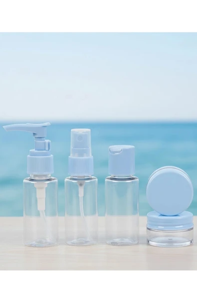 5’li Seyahat Dolum Şişe Seti 30 ml Şeffaf Taşıma Çantalı ürün görseli 1