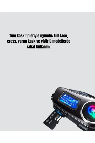 IP65 Suya Dayanıklı Kask Bluetooth Kulaklık LCD Ekranlı - Resim 2