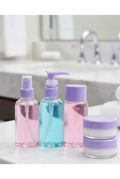 Taşınabilir 5’li Seyahat Banyo Seti Şeffaf Kozmetik Kapları ürün görseli 1