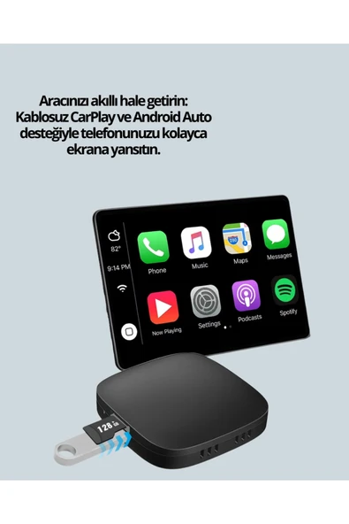 Bluetooth 5.0 Kablosuz Android Auto Araç İçi Adaptör - Resim 2