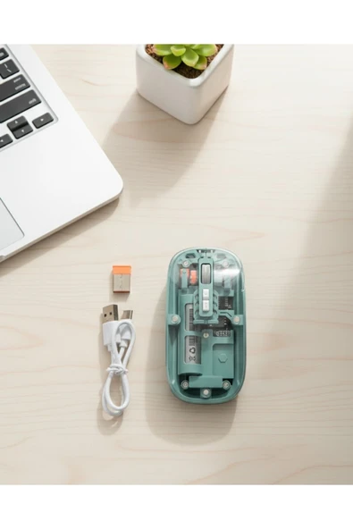 Bluetooth ve 2.4G USB Destekli Pilli Kablosuz Şeffaf Mouse ürün görseli 1