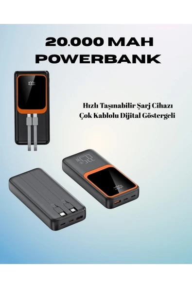 20000 mAh Powerbank | Çok Kablolu, Dijital Göstergeli, Yüksek Hızlı Şarj Cihazı ürün görseli 1