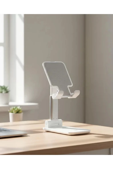 Ayarlanabilir Ergonomik Katlanabilir Masaüstü Telefon Tutucu Beyaz ürün görseli 1