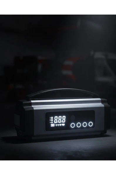 Dijital Göstergeli Akü Takviye Cihazı Lastik Şişirme Powerbank ve LED Işık Özellikli ürün görseli 1