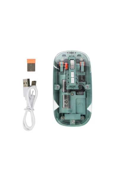 Bluetooth ve 2.4G USB Destekli Pilli Kablosuz Şeffaf Mouse - Resim 2