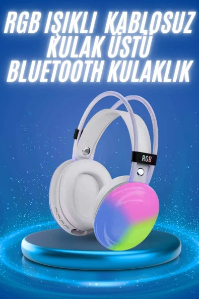 RGB Işıklı Yüksek Ses Kaliteli Kablosuz Kulak Üstü Bluetooth Kulaklık ürün görseli 1
