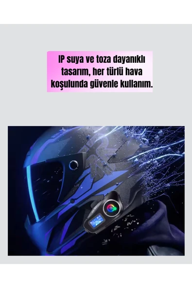 IP65 Suya Dayanıklı Kask Bluetooth Kulaklık LCD Ekranlı - Resim 4