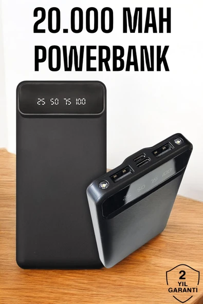 20.000 Mah Led Işıklı LCD Ekran USB Girişli Type-C Lightning Powerbank ürün görseli 1
