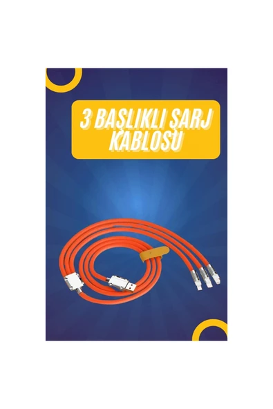 120W Silikon Metal Uçlu LED Işıklı 3 In1 Şarj Kablosu 1.2m ürün görseli 1