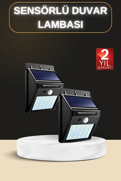 Bahçe Aydınlatma Sensörlü Güneş Enerjili Duvar Lambası 40 Led Işık ürün görseli 1