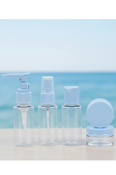 5’li Seyahat Dolum Şişe Seti 30 ml Şeffaf Taşıma Çantalı ürün görseli 1
