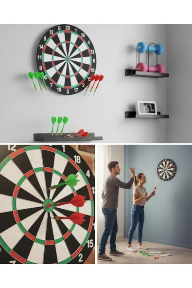 Şık Tasarımlı 15 İnç Dart Tahtası Metal Uçlu 4 Ok Seti ürün görseli 1