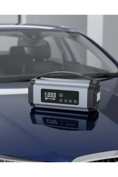 Taşınabilir Akü Takviye Cihazı Dijital Hava Kompresörü Powerbank ve LED Fener Bir Arada ürün görseli 1
