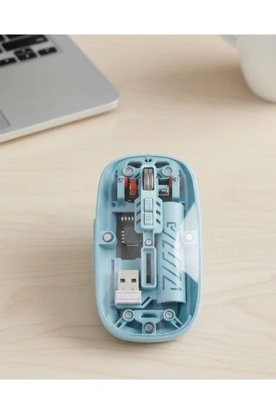Bluetooth 5.2 ve 2.4G USB Kablosuz Mouse Pilli Mavi Tasarım ürün görseli 1