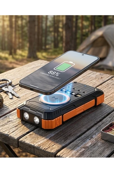 20000 mAh Powerbank Güneş Enerjili Kablosuz Şarj Hızlı Şarj Taşınabilir Batarya ürün görseli 1
