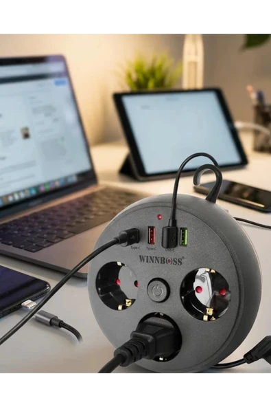 Çoklu Priz Akım Koruma 3 Soket 3 USB Type C Hızlı Şarj 2m Uzatma Kablosu ürün görseli 1
