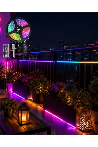 LED Strip RGB 5 Metre Çok Renkli Kumandalı Şerit Led Işık Seti ürün görseli 1