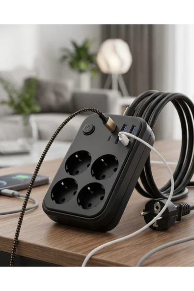 Akım Korumalı Çoklu Priz 4 USB 2 Type C 4 Priz Güvenli ve Hızlı Şarj ürün görseli 1