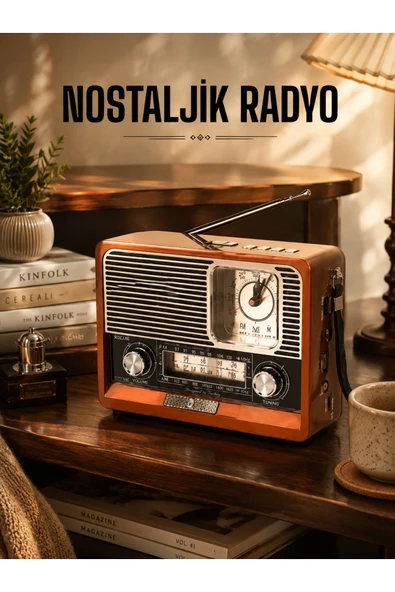 Ahşap Görünümlü Retro Bluetooth Radyo USB,AUX Ve SD Kart Girişli ürün görseli 1