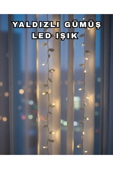 Gümüş Yaprak Tasarımlı LED Işık Pilli Ev ve Vitrin Dekoru ürün görseli 1
