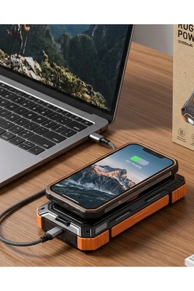 20000 mAh Powerbank Güneş Enerjili Kablosuz Şarj Hızlı Şarj Taşınabilir Batarya (Kopya) ürün görseli 1