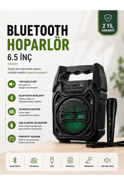 Yeni Nesil 6.5 İnç Bluetooth Hoparlör Mikrofonlu Taşınabilir Ses Sistemi ürün görseli 1