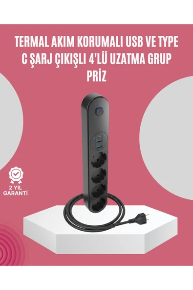 Led Anahtarlı Akım Korumalı Çoklu Priz 4 Priz 3 USB Girişli ürün görseli 1