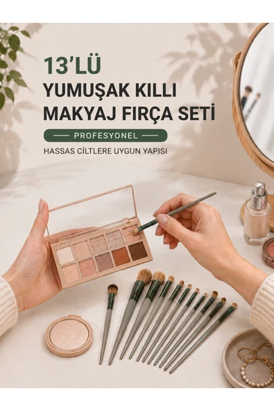 13’lü Yumuşak Kıllı Makyaj Fırça Seti Profesyonel  Hassas Ciltlere Uygun Yapısı ürün görseli 1